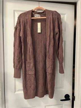 No Boundaries Open-Front Knit Cardigan - Dusty Mauve